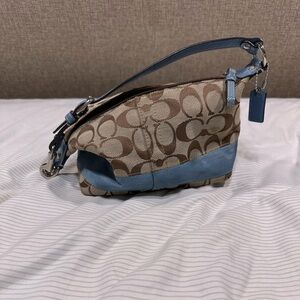 Coach Brown and Blue Monogram Shoulder Bag